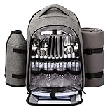 Hap Tim Picknickrucksack 4 Personen Picknickset mit Kühlfach, abnehmbarem Flaschen-/Weinhalter, Fleece-Decke, Teller und Besteck-Set, perfekt für Outdoor, Sport, Wandern, Camping, Grillen (EU-3263)