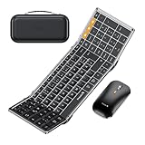 ProtoArc XKM01 Faltbare Tastatur und Maus | Full-Size Bluetooth Tastatur Klappbar mit Ziffernblock | 2.4G+Dual Bluetooth Klapptastatur QWERTZ-Layout Windows/Mac/Android - Space Grau