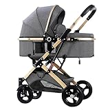 KITCISSL Kinderwagen Enfant Ideal für 0-36 Monate, 2 in 1 Kinderwagen Organizer für Neugeborenen, Enfant Kinderwagen & Buggys Kleinkind Hohe Landschaft Stoßdämpfende Pram Kinderbuggy(Grey A)