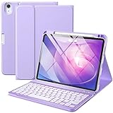 Vobafe Hülle mit Tastatur für iPad Air 6 11 Zoll M2 2024 / iPad Air 5 2022 / Air 4 2020 (10,9 Zoll), Schutzhülle mit TPU Rückschale, magnetisch Abnehmbarer Tastatur mit Stifthalter, Lavendel