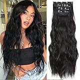 YDDM Hair Extensions Clip In Extensions Schwarz Wellige Haarverlängerung Voller Kopf Wie Echthaar Haarextension Clips Günstig Clip Extensions Synthetisches Haarteil Für Frauen(24Zoll,4PCS)