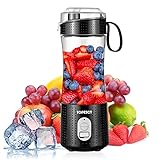 TopEsct Tragbarer Mixer, Smoothie Maker to go– Mobiler Standmixer/Elektrischer Mini Saftmixer Sechs Klingenin 3D-Anordnung für hervorragendes Mixen,13oz USB Wiederaufladbarer Juicer (Schwarz)