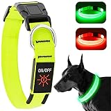 KOSKILL Leuchthalsband Hund Wiederaufladbare USB LED Hundehalsband Wasserdichtes Leuchtendes Hunde Halsband Einstellbare Super Helle für Mittlere Große Hunde (Grün, L)