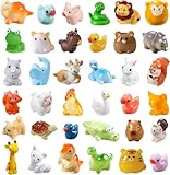 DTYDECLE 40 Stück Mini Harz Tierfiguren,Miniatur Figuren Kleine Tierfiguren Winzige Tiere Ornamente Ente Löwe Elefant Frosch Dinosaurier für Miniatur Landschaftsgärten Bonsai Fischbecken Aquarien