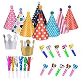 SICHUANG 27 Stücke Partyhüte Geburtstag Set Partyhüte Kindergeburtstag Set, 9 Hüte Mit Pompoms Und 2pcs Geburtstag Krone, Geeignet Für Familienfeiern Für Kinder Und Erwachsene (27), 15*20