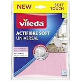 Vileda Actifibre Soft Universal Mikrofasertuch, Reinigungstuch aus 100 Prozent Mikrofaser für streifenfreie Ergebnisse, hohe Saugkraft, für alle glatten Oberflächen, rosa und grau, 2er Pack