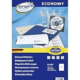 Europe100 Art. ELA027 Universal Etiketten (100 Klebeetiketten, 210x297mm auf A4, Papier matt, individuell bedruckbar, selbstklebende Versandaufkleber, kompatibel zu AVERY 3478) 100 Blatt, weiß