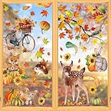 9 Stück Herbstdeko Fensterbilder Herbst Selbstklebend, Erntedankfest Fensterufkleber Kleintiere Blätter, Fensterdeko Herbst Kinderzimmer Cafe