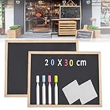 2 Stück Kreidetafel mit Holzrahmen Sets, 20 x 30cm Schiefertafel zum Beschriften mit 4 Kreidestifte für Tafel Abwaschbar und 2 Reinigungstuch, Kreidetafeln für Kinder Buffet Party Schule