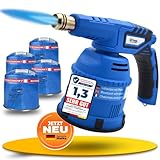 MAGNUM ® Gasbrenner mit Kartusche– Küchenbrenner max. 1300°C Temperatur – Lötlampe – Bunsenbrenner Küche -Flambierbrenner (4 x 190 g Kartuschen)