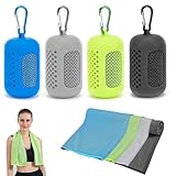 HOPNKN Kühlendes Handtuch, 4 Stück Cooling Towel, Schnelltrocknendes Sporthandtuch mit Tragbaren Silikonhüllen, Kühltücher Kühlendes Sporthandtuch für Fitness Outdoor Sports(30 x 90cm, 4 Farben)
