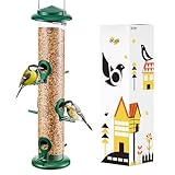 iBorn Vogelfutterspender,Vogelfutterhaus zum Aufhängen,Metall Vogelfutterstation mit 6 Anflugplätzen,Futterstationen für Wildvögel,Futtersäule,Futterschale vögel,38cm,Grün,1 Stück