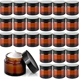 QYDMIN 25 Stück 60ml Cremedosen Zum Befüllen, Amber Glas Leerdose Salbentiegel Salbendosen, Braunglas Cremetiegel Salbendosen Kosmetik Behälter, Gläser Leerdose mit Deckel und Liner für Cremes, Salben