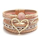 Mezrkuwr glänzende Herz-Leder-Wickelarmbänder, stapelbare Boho-Manschettenarmbänder, trendige Harzstein-Strass-Armbänder für Frauen, Geschenke für Damen, Schmuck