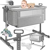 KESSER® Zustellbett Hubi 3in1 Baby Beistellbett Reisebett Babybett mit weich Matratze, mit Rollen Kinderbett, 5-Fach Höhenverstellung, Faltbare Seitenwand für Zuhause und Unterwegs, Hellgrau