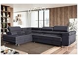 MEBLINI Schlafcouch mit Bettkasten - Ecksofa mit Schlaffunktion - Sofa mit Relaxfunktion und Kopfstützen - Couch L-Form - Eckcouch - Wohnlandschaft - MALIBA - 277x203x63cm Links - Dunkelgrau Samt