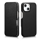 Mobiskin Hülle für iPhone 15 (6,1 Zoll), Handyhülle mit Leder, Case kompatibel mit MagSafe, Schutzhülle, Handy-Tasche, Slim Cover, dünn, Schwarz