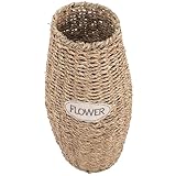 FONDOTIN Rattan Bodenvase mit Flachem Boden Stabiler Blumenständer für Trockenblumen und Pflanzen Handgeflochtene Dekovase im Rustikalen Stil für Wohnzimmer und Büro Leicht und Vielseitig