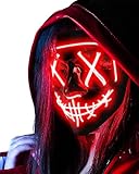 AnanBros Halloween Maske, LED Purge Maske im Dunkeln Leuchtend, Halloween Purge Maske 3 Beleuchtungsmodi für Kostümspiele Cosplays Feste und Partys - Rot