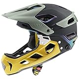 uvex jakkyl hde 2.0 - sicherer MTB-Helm für Damen und Herren - optimale Passform - abnehmbarer Kinnschutz - forest - mustard matt - 56-61 cm