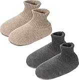 BenSorts Fuzzy Herren-Socken mit Greifern, rutschfeste Haussocken, Weihnachtsgeschenk, 2 Paar, Dunkelgrau, Khaki, 10-13