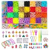 Loom Bänder Set, 40 Rastern Bunte Gummibänder Kit für Armbänder, DIY Elastisches Loombänder Kinder Armband Basteln mit Perlen Haken Charms Aufbewahrungsbox für Anfänger Junge Mädchen Geschenk