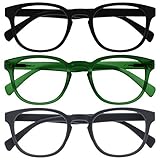 OPULIZE Pop Lesebrille 3er Pack Keck Rund Matt Rahmen Federscharniere Kratzfest Schwarz Grün Grau Herren Damen RRR2-167 +1.50