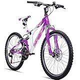 Bergsteiger Montreal 20, 24 Zoll Kinderfahrrad, geeignet für 6,7, 8, 9, 10, 11, 12, 13 Jahre, Shimano 18 Gang-Schaltung, Mountainbike mit Vollfederung, Jungen-Fahrrad, Mädchen-Fahrrad