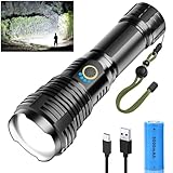 Glarylight LED Taschenlampe Extrem Helle 500000 Lumen, Taschenlampe USB Aufladbar, XHP70.2 Taktische Taschenlampe Batteriebetrieben, IPX7 Wasserdicht, 5 Lichtmodi Zoombar Flashlight für Notfälle