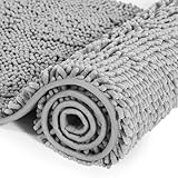 INYEEXUP Chenille Badematte rutschfest, Weich Badezimmerteppich Grau, Badteppich rutschfest Waschbar,Starke Wasseraufnahme Badvorleger aus Mikrofaser (40-60)
