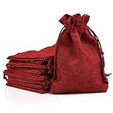 Naler 24 x Jutesäckchen Rot Jute Beutel für Adventskalender Stoffbeutel Natur Säckchen Geschenksäckchen - 10 x 14 cm