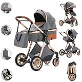 Kakbgee Kinderwagen 3 in 1, Buggy Mit Einem Klick Zusammenklappbarer, Tragbarer Kinderwagen Mit Autositz, Kombi Kinderwagen Mit Aluminiumrahmen für Neugeborene