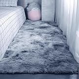 LIUYANYAN Hochflor Teppich Wohnzimmer 180 x 340 cm Wohnzimmerteppich Langflor Plüsch Seidenglanz für Schlafzimmer Kinderzimmer Lounge, Hellgrau