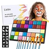 Lictin 36 Farben Face Paint und Bodypainting Farben für Halloween Schminke, Faschingsschminke, Babybauch Bemalen, Theaterschminke und Schminke Fasching, Gesichtsfarben