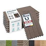 Floordirekt WPC Fliesen 60x30 cm, 1m² = 6 Terrassenfliesen, Klickfliesen, Balkonfliesen in Holzoptik - Bodenbelag für Balkon & Terrasse - wetterfest mit Drainagefunktion | Dunkelbraun | Royal