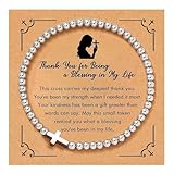 XFSRG Armband Damen Kreuz Perlen Armbänder Edelstahl Bettelarmband Personalisierte Armkette Schmuck für den Alltag Meditation Segen Geschenke