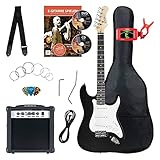 Rocktile ST-Pack Komplettset E-Gitarre Black (Verstärker, Stimmgerät, Tremolo, Tasche, Kabel, Gurt, Plecs, Ersatzsaiten und Schule mit CD/DVD)