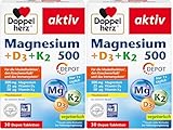 Doppelherz Magnesium 500 + D3 + K2 - Hochdosiertes Magnesium als Beitrag zur normalen Funktion der Muskeln und Nervensystems - 30 vegetarische Depot-Tabletten (Packung mit 2)