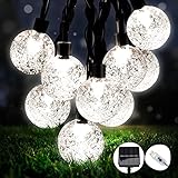 Solar lichterkette aussen, wasserdicht, Upgrade【USB/Solarbetrieben】, 50 LED 8M/26Ft & IP65 Feenlichter, Solar Feenlichter Gartenlichter im Freien, Kristallkugel Lichterketten für Baum, Garten, Party.