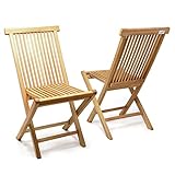 Divero 2er-Set Klappstuhl Teakstuhl Gartenstuhl Teak Holz Stuhl für Terrasse Balkon Wintergarten witterungsbeständig behandelt massiv klappbar Natur