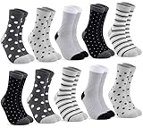 10 Paar Socken Damen 39-42, Strümpfe damen Baumwolle Lange Ringelsocken, Bunte Damensocken Baumwollsocken Mädchen mit Streifen Punkten