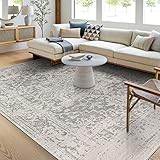 Livabliss Syracusa Vintage Teppich groß - Orientalischer Teppich Wohnzimmer 160x220 cm, Esszimmer, Schlafzimmer - Boho Teppich, Kurzflor Teppich für einfache Pflege - Muster Teppich in Grau und Beige