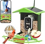 Vogelfutterhaus mit Kamera, Vogelhaus mit 4MP Kamera, Vogelfutterspender Garten, Vogelfutterstation mit Video/Fotoaufnahme, KI Identifizierung, Bewegungserkennung, Alarm, Nachtsicht, IP65 Wasserdicht