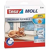 tesamoll Premium Flexible - Selbstklebende Silikondichtung zum Isolieren von Spalten an Fenstern und Türen - Weiß - 6 m x 9 mm x 7 mm