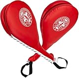 WUWEOT 1 Paar Taekwondo Handpratze Pratzen Doppelpolster PU Leder Boxpad Schlagepolster Fußtechniken Trainerpratzen Trainingsgerät für Taekwondo Kickboxen Boxen Rot