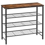 Kitsure Schuhregal mit Holzplatte, platzsparende Schuhregal aus Metall, langlebiges Aufbewahrung für Kleiderschrank, Eingangsbereich, Flur, 29 x 75 x 63 cm, Vintagebraun