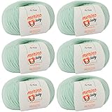 Babywolle - Merino Baby mint (Fb 6045) - 6 Knäuel Baby Wolle mint + GRATIS Label - Babywolle häkeln - Babywolle Merino zum Stricken - 25g/140m - Nadelstärke 2,5-3mm - weiches Babygarn von MyOma