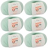 Babywolle - Merino Baby mint (Fb 6045) - 6 Knäuel Baby Wolle mint + GRATIS Label - Babywolle häkeln - Babywolle Merino zum Stricken - 25g/140m - Nadelstärke 2,5-3mm - weiches Babygarn von MyOma