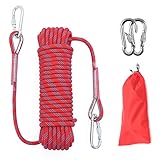 Outdoor-Kletterseil, 12 mm Durchmesser, 10 m, 20 m, statisches Kletterseil, Baumkletterseil, Abseilseil, Fluchtseil, Nylonseil, Eiskletterausrüstung, Feuerrettung, Fallschirmseil mit 2 Stahlhaken