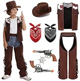 Mrsclaus Kinder Cowboy Kostüm Set Deluxe Western Polizei Cosplay Karneval Kostüm mit Zubehör Cowboy Weste Hut Halstuch Bandana Geburtstagsparty Mottoparty Dress Up Outfit C046C